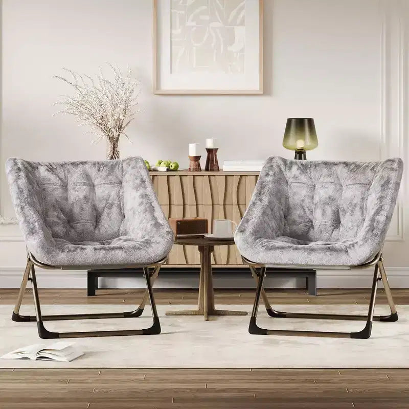 2PCS Comfy Chair for Adults, Foldable Living Room Chairs, Soft Faux Fur Folding Lounge for Bedroom Living Room Dorm Rooms, Flexible Reading Chair