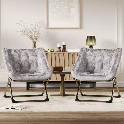 2PCS Comfy Chair for Adults, Foldable Living Room Chairs, Soft Faux Fur Folding Lounge for Bedroom Living Room Dorm Rooms, Flexible Reading Chair