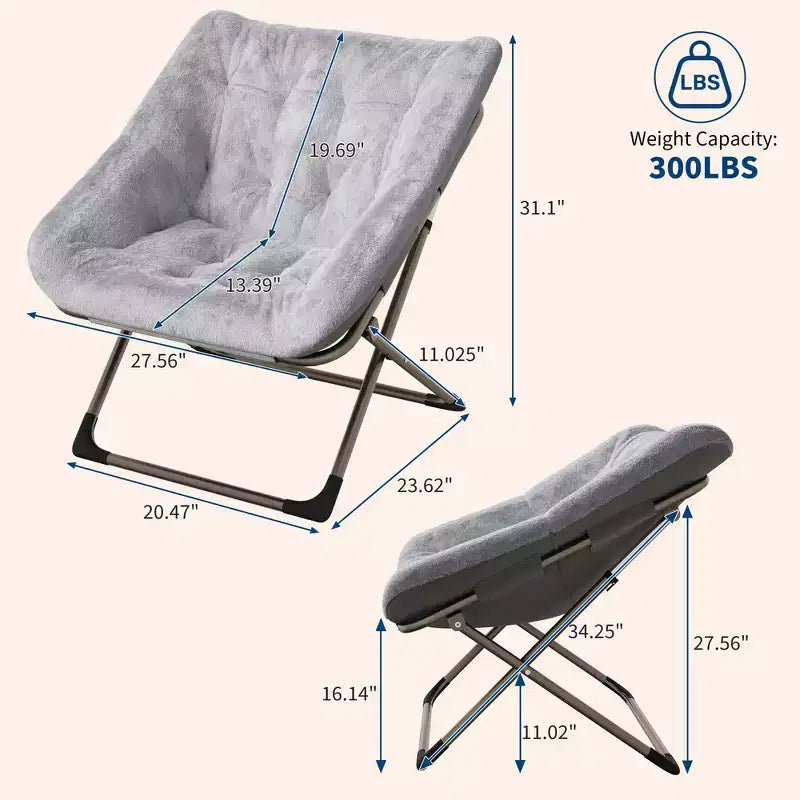 2 Poltrone comode per adulti, sedie pieghevoli per soggiorno, poltrone pieghevoli in morbida pelliccia sintetica per camera da letto, soggiorno, dormitorio, sedia da lettura flessibile