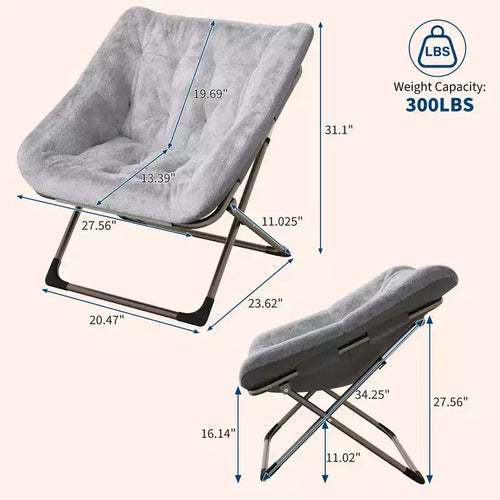 2 Poltrone comode per adulti, sedie pieghevoli per soggiorno, poltrone pieghevoli in morbida pelliccia sintetica per camera da letto, soggiorno, dormitorio, sedia da lettura flessibile