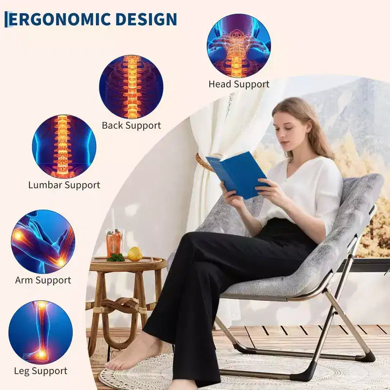 2 Poltrone comode per adulti, sedie pieghevoli per soggiorno, poltrone pieghevoli in morbida pelliccia sintetica per camera da letto, soggiorno, dormitorio, sedia da lettura flessibile