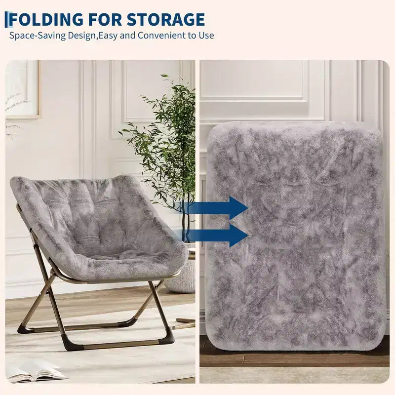 2 Poltrone comode per adulti, sedie pieghevoli per soggiorno, poltrone pieghevoli in morbida pelliccia sintetica per camera da letto, soggiorno, dormitorio, sedia da lettura flessibile