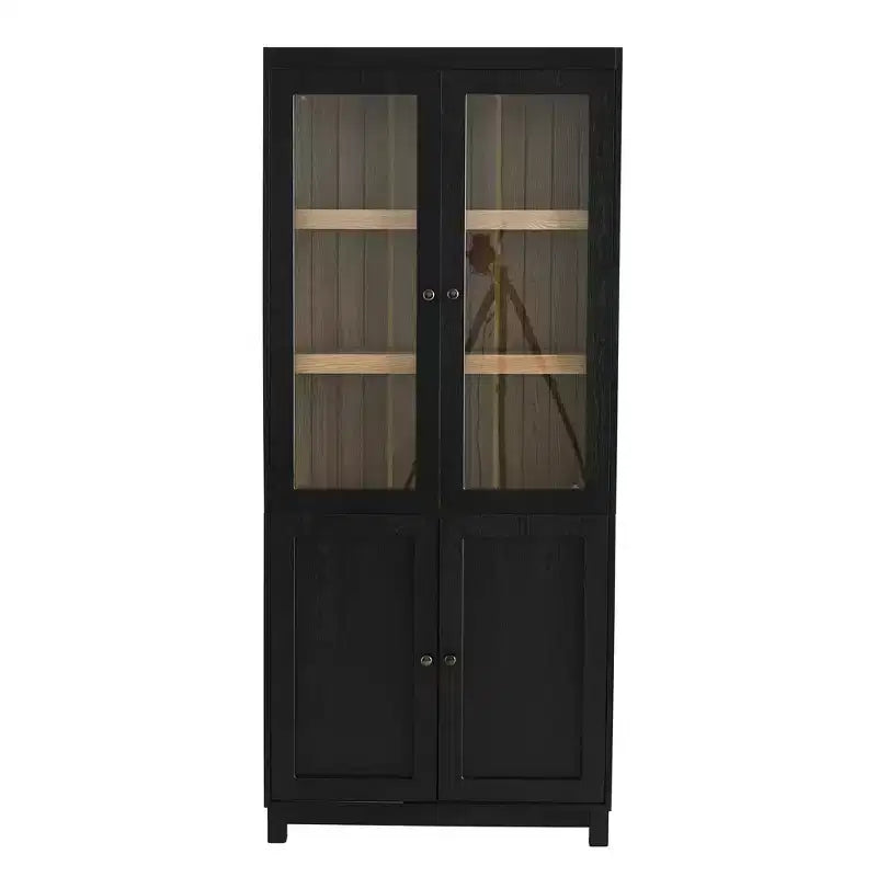 Libreria Okak Mid-Century, Scaffale con Ripiani Spessi a 5 Livelli e 4 Ante, Libreria da Esposizione Stile Farmhouse per Soggiorno, Ufficio