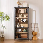 Libreria Okak Mid-Century, Scaffale con Ripiani Spessi a 5 Livelli e 4 Ante, Libreria da Esposizione Stile Farmhouse per Soggiorno, Ufficio