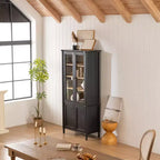Libreria Okak Mid-Century, Scaffale con Ripiani Spessi a 5 Livelli e 4 Ante, Libreria da Esposizione Stile Farmhouse per Soggiorno, Ufficio