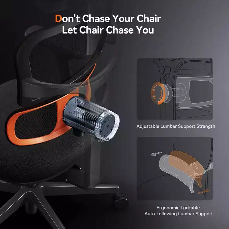 Sedia da scrivania ergonomica Newtral con supporto lombare completamente adattivo - bracciolo pieghevole 3D - NT001+LAPD-BLACK