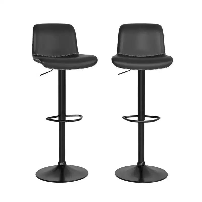 GustoWave 2PCS Swivel Bar Stools Adjustable Height, Modern Soft Barstools Bar Chairs with Footrest, PU Leather for Countera, Black