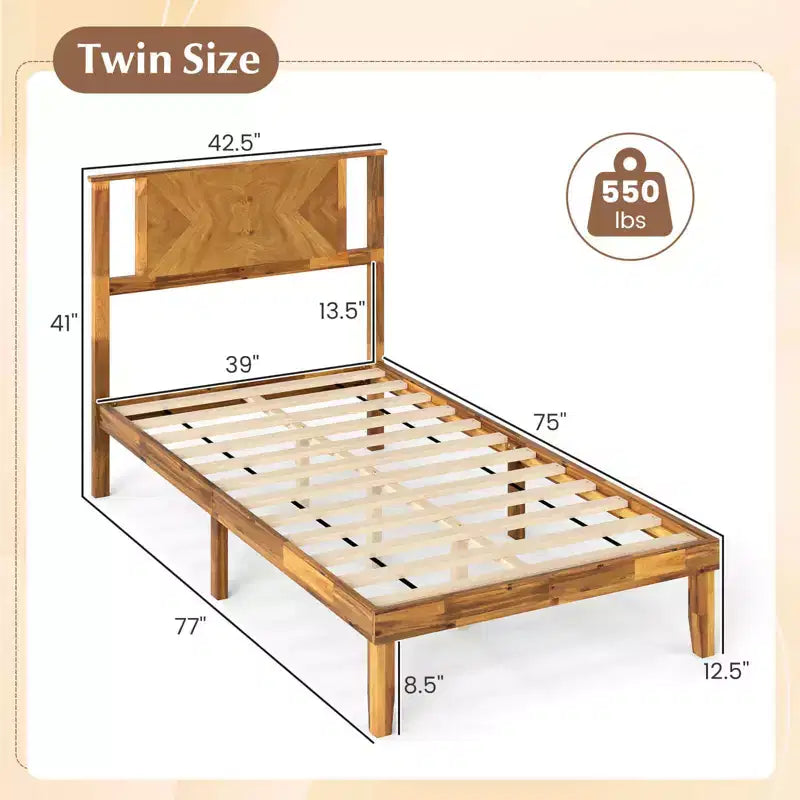 Struttura letto Costway per letti singoli/matrimoniali/queen size con testiera, spazio sotto il letto, nessuna rete a molle necessaria