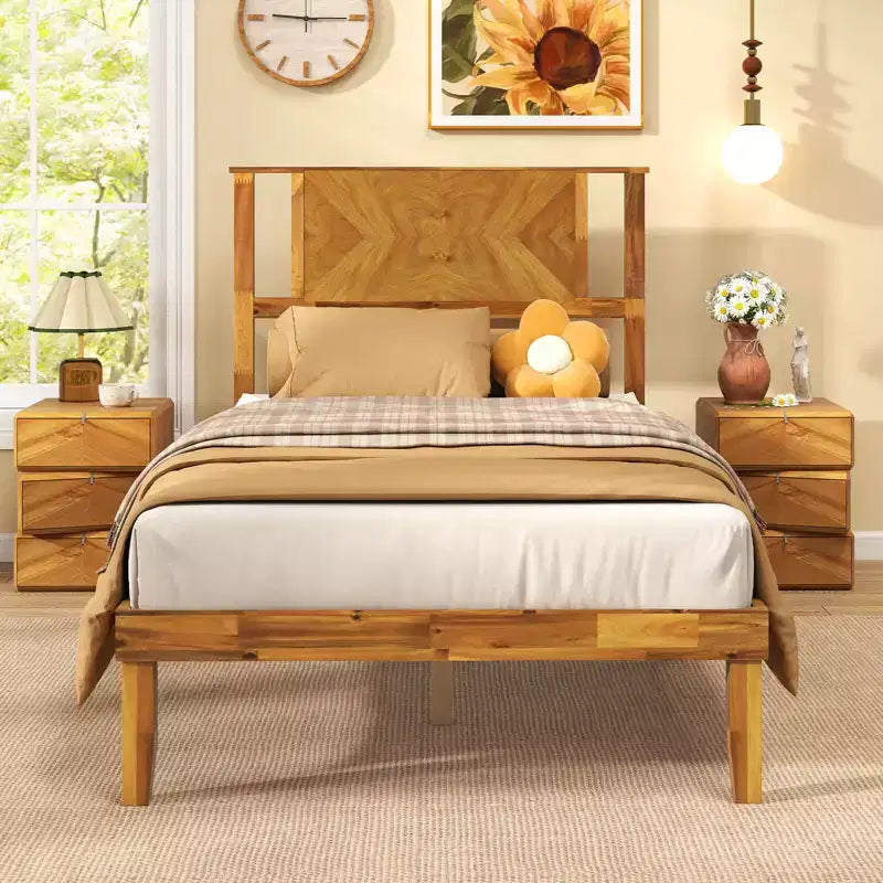Struttura letto Costway per letti singoli/matrimoniali/queen size con testiera, spazio sotto il letto, nessuna rete a molle necessaria