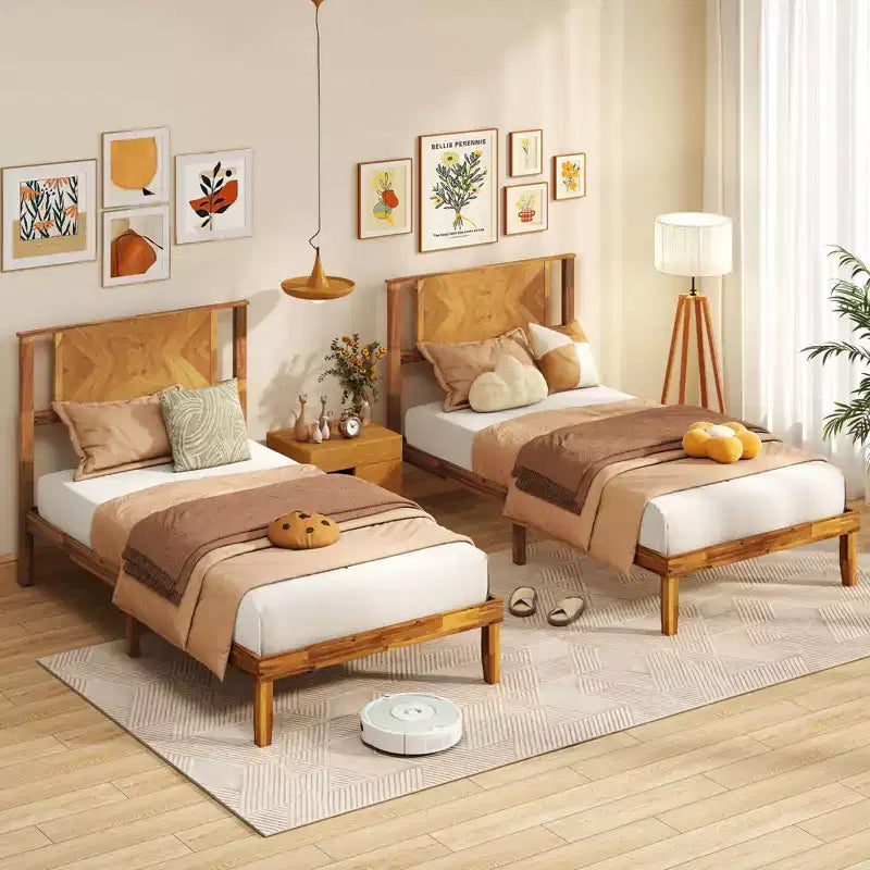 Struttura letto Costway per letti singoli/matrimoniali/queen size con testiera, spazio sotto il letto, nessuna rete a molle necessaria
