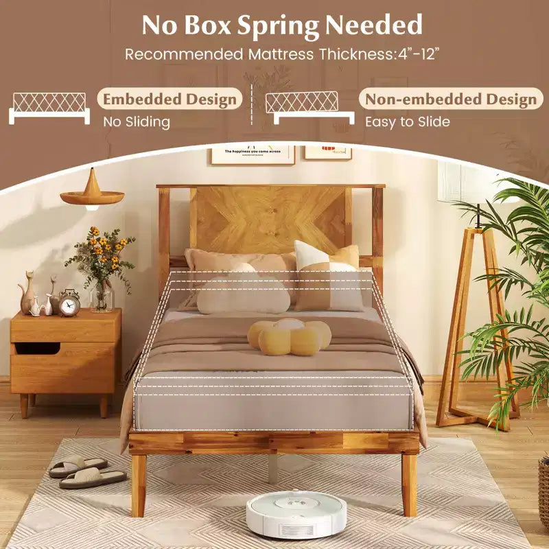 Struttura letto Costway per letti singoli/matrimoniali/queen size con testiera, spazio sotto il letto, nessuna rete a molle necessaria