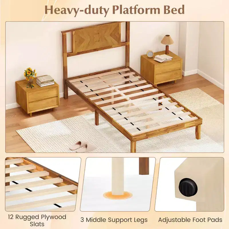 Struttura letto Costway per letti singoli/matrimoniali/queen size con testiera, spazio sotto il letto, nessuna rete a molle necessaria