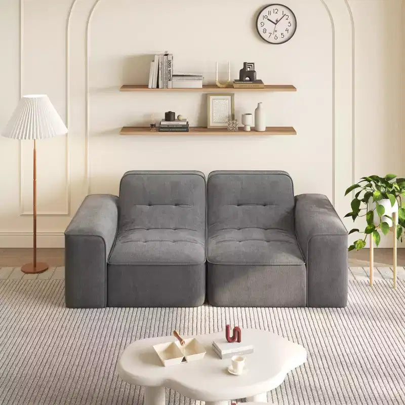ModernLuxe Divano Sezionale Modulare, Divano a 3/5 Posti Trapuntato Rivestito in Chenille Scintillante Fai da Te con Pouf, Nessun Montaggio