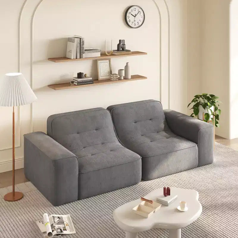 ModernLuxe Divano Sezionale Modulare, Divano a 3/5 Posti Trapuntato Rivestito in Chenille Scintillante Fai da Te con Pouf, Nessun Montaggio