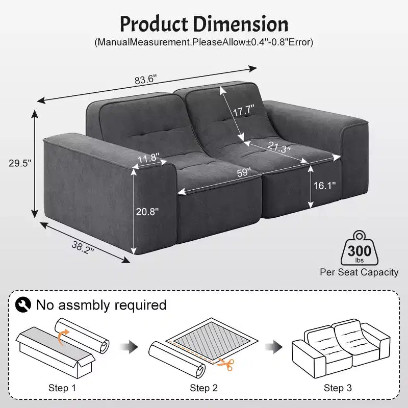 ModernLuxe Divano Sezionale Modulare, Divano a 3/5 Posti Trapuntato Rivestito in Chenille Scintillante Fai da Te con Pouf, Nessun Montaggio