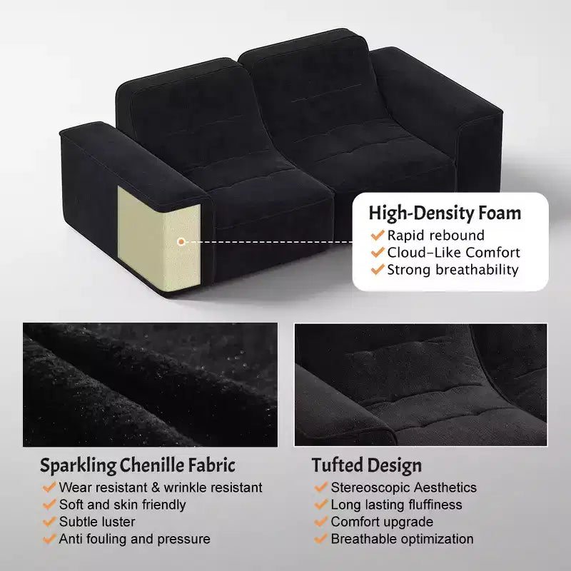 ModernLuxe Divano Sezionale Modulare, Divano a 3/5 Posti Trapuntato Rivestito in Chenille Scintillante Fai da Te con Pouf, Nessun Montaggio