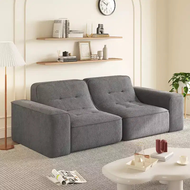 ModernLuxe Divano Sezionale Modulare, Divano a 3/5 Posti Trapuntato Rivestito in Chenille Scintillante Fai da Te con Pouf, Nessun Montaggio