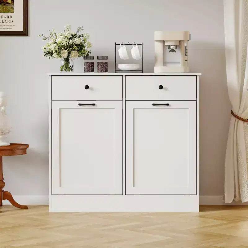 COZONY Mobiletto pattumiera a ribalta da 75 litri, mobiletto per pattumiera doppio a prova di cane con cassetto nascosto, mobile da cucina salvaspazio deodorante