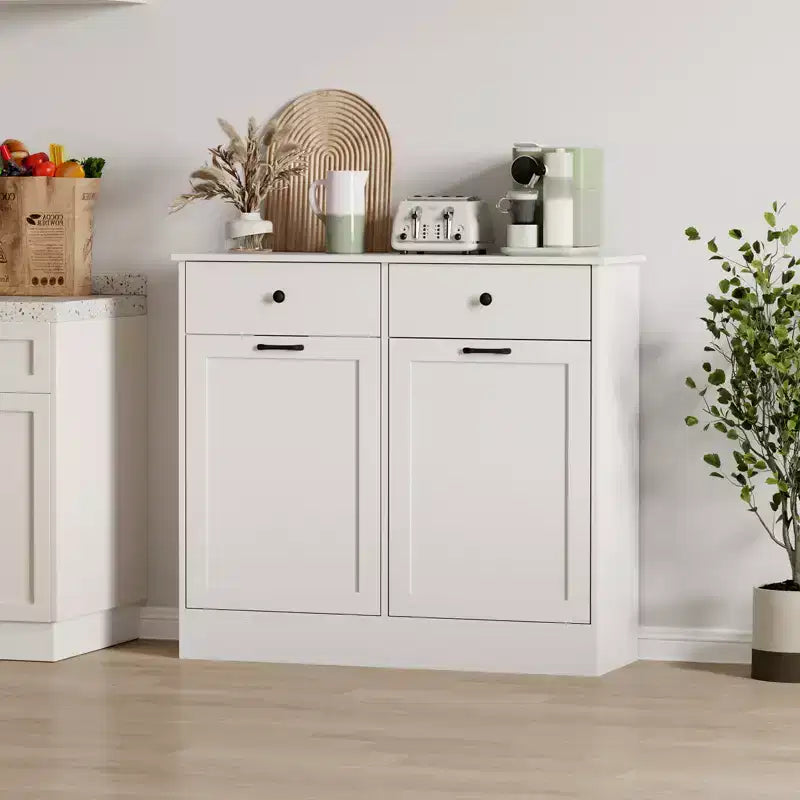 COZONY Mobiletto pattumiera a ribalta da 75 litri, mobiletto per pattumiera doppio a prova di cane con cassetto nascosto, mobile da cucina salvaspazio deodorante