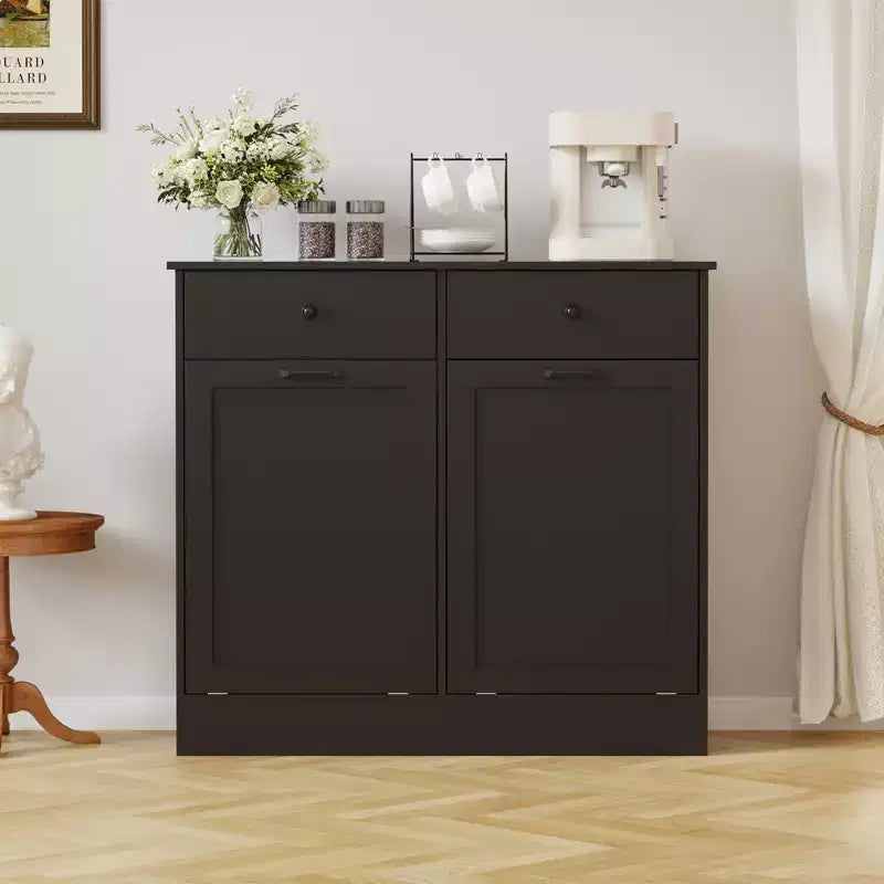 COZONY Mobiletto pattumiera a ribalta da 75 litri, mobiletto per pattumiera doppio a prova di cane con cassetto nascosto, mobile da cucina salvaspazio deodorante