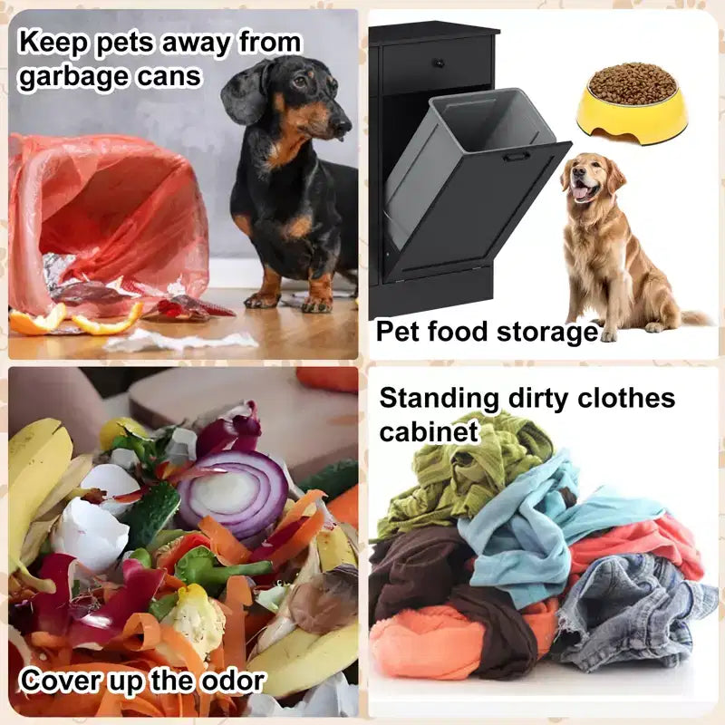 COZONY Mobiletto pattumiera a ribalta da 75 litri, mobiletto per pattumiera doppio a prova di cane con cassetto nascosto, mobile da cucina salvaspazio deodorante