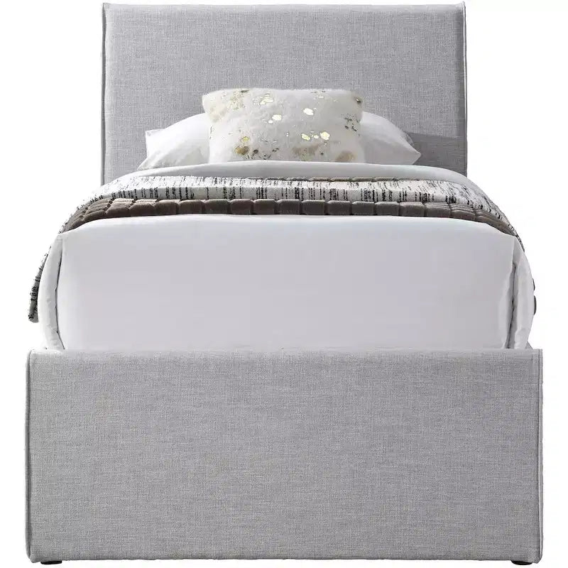 Meridian Furniture, Letto a Giorno Singolo con Rotelle Rivestito in Tessuto Effetto Lino Myles