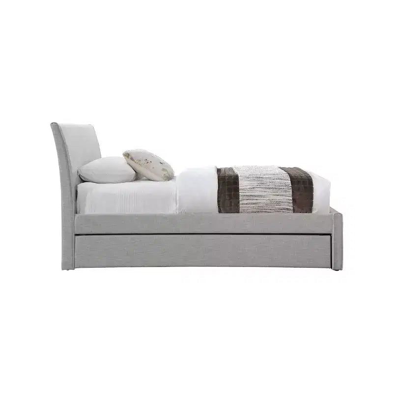 Meridian Furniture, Letto a Giorno Singolo con Rotelle Rivestito in Tessuto Effetto Lino Myles