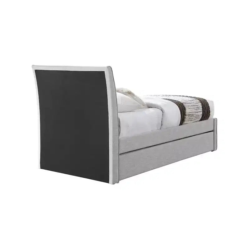 Meridian Furniture, Letto a Giorno Singolo con Rotelle Rivestito in Tessuto Effetto Lino Myles