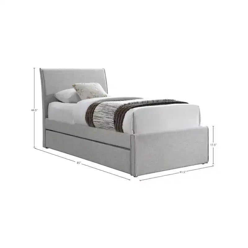 Meridian Furniture, Letto a Giorno Singolo con Rotelle Rivestito in Tessuto Effetto Lino Myles