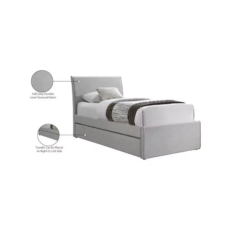 Meridian Furniture, Letto a Giorno Singolo con Rotelle Rivestito in Tessuto Effetto Lino Myles