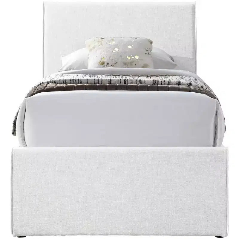 Meridian Furniture, Letto a Giorno Singolo con Rotelle Rivestito in Tessuto Effetto Lino Myles