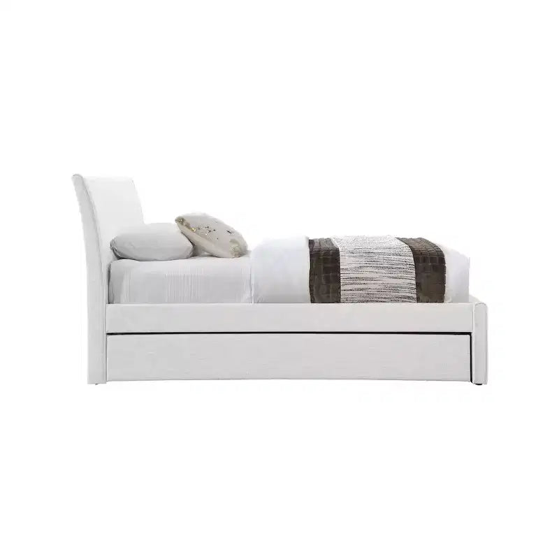 Meridian Furniture, Letto a Giorno Singolo con Rotelle Rivestito in Tessuto Effetto Lino Myles
