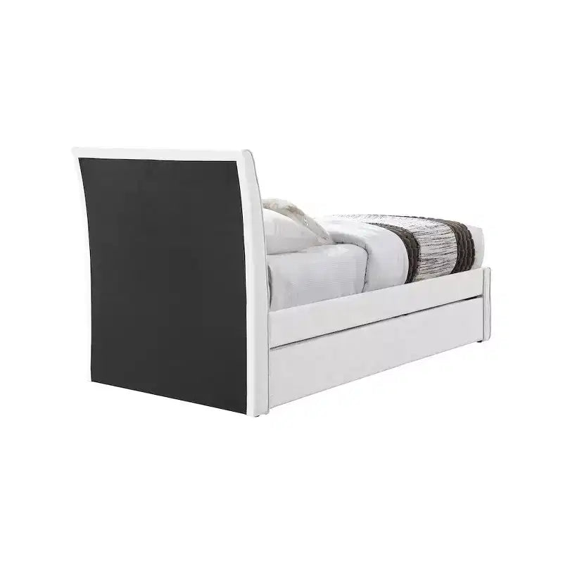Meridian Furniture, Letto a Giorno Singolo con Rotelle Rivestito in Tessuto Effetto Lino Myles