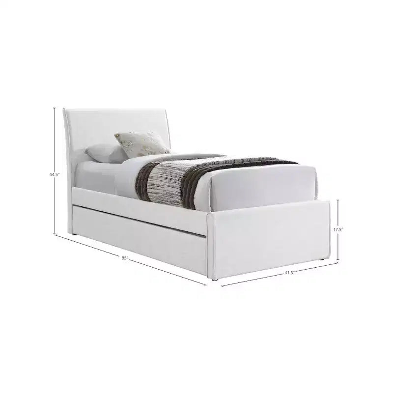 Meridian Furniture, Letto a Giorno Singolo con Rotelle Rivestito in Tessuto Effetto Lino Myles