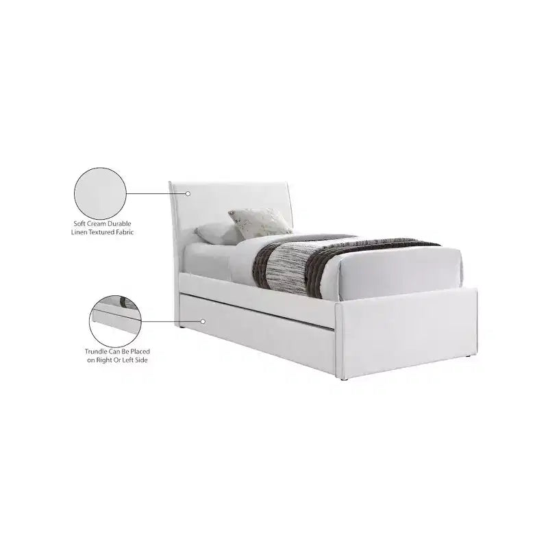 Meridian Furniture, Letto a Giorno Singolo con Rotelle Rivestito in Tessuto Effetto Lino Myles