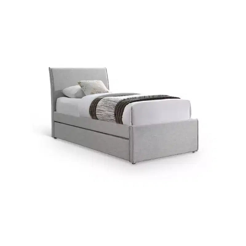 Meridian Furniture, Letto a Giorno Singolo con Rotelle Rivestito in Tessuto Effetto Lino Myles