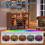 Mobile Bar Autonomo, Credenza Mobile Bar in Legno da 120 cm con Portabottiglie e Anta in Vetro, Madia Buffet per Soggiorno, Cucina