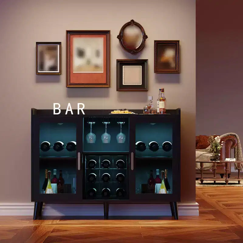 Mobile Bar Autonomo, Credenza Mobile Bar in Legno da 120 cm con Portabottiglie e Anta in Vetro, Madia Buffet per Soggiorno, Cucina