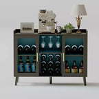 Mobile Bar Autonomo, Credenza Mobile Bar in Legno da 120 cm con Portabottiglie e Anta in Vetro, Madia Buffet per Soggiorno, Cucina