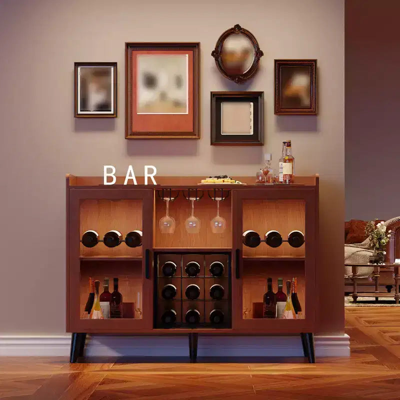 Mobile Bar Autonomo, Credenza Mobile Bar in Legno da 120 cm con Portabottiglie e Anta in Vetro, Madia Buffet per Soggiorno, Cucina