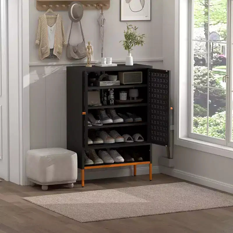 Scarpiera Okak, Organizzatore di scarpe con tre ripiani regolabili e scomparto sospeso cavo per il cambio scarpe, Mobile per l'ingresso