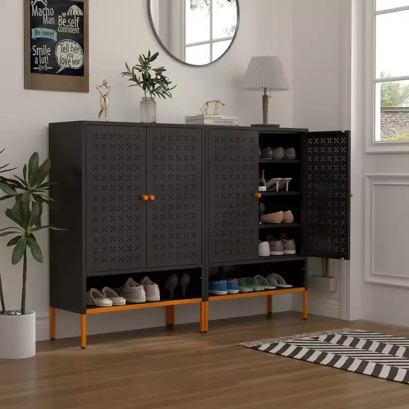 Scarpiera Okak, Organizzatore di scarpe con tre ripiani regolabili e scomparto sospeso cavo per il cambio scarpe, Mobile per l'ingresso