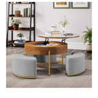 Round Lift Top Coffee Table With Storage Hidden Compartment with 3 Stools Modern Coffee Table With Stone Tabletop For Living Room