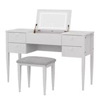 Toeletta da Trucco da Camera da Letto, Set Toeletta Moderno con Coperchio a Scomparsa, 5 Cassetti, Sgabello, 3 Modalità di Illuminazione, per Camera da Letto, Soggiorno