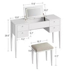 Toeletta da Trucco da Camera da Letto, Set Toeletta Moderno con Coperchio a Scomparsa, 5 Cassetti, Sgabello, 3 Modalità di Illuminazione, per Camera da Letto, Soggiorno