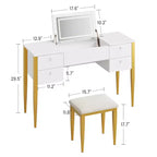 Toeletta da Trucco da Camera da Letto, Set Toeletta Moderno con Coperchio a Scomparsa, 5 Cassetti, Sgabello, 3 Modalità di Illuminazione, per Camera da Letto, Soggiorno