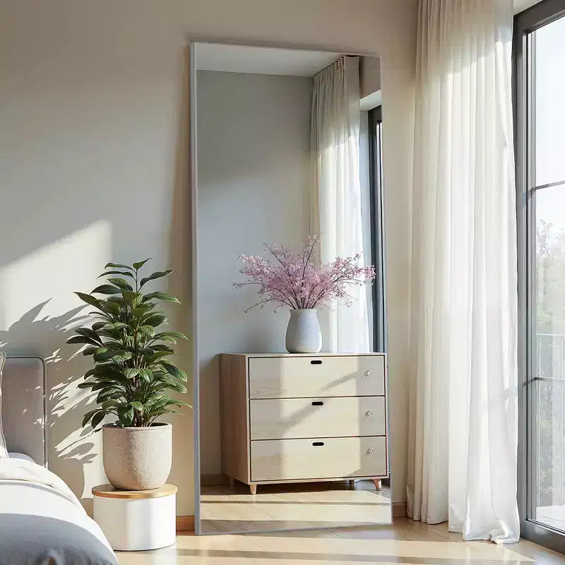 Specchio da Trucco Minimale Moderno in Lega di Alluminio MAYEERTY ad Alta Definizione con Supporto Argento per Camera da Letto Ingresso