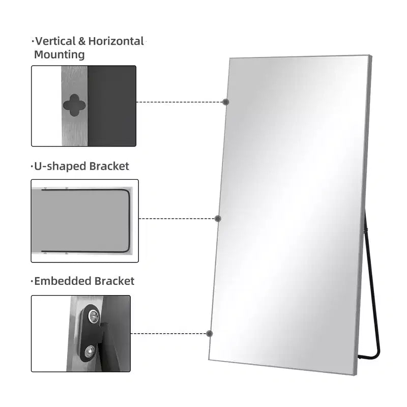 Specchio da Trucco Minimale Moderno in Lega di Alluminio MAYEERTY ad Alta Definizione con Supporto Argento per Camera da Letto Ingresso