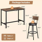 Set tavolo da pranzo Zevemomo per 4, set tavolo da bar da 5 pezzi, tavolo alto ad altezza bancone con 4 sgabelli rivestiti in PU, per piccoli spazi, marrone