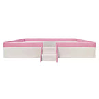 Letto Montessori a pavimento Bellemave in PU con recinzione e scalini, letto a pavimento Queen Size con doghe per bambini e bambine (rosa+bianco)